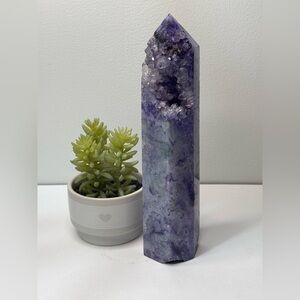 Huge Dyed Moss Agate with Druzy Tower